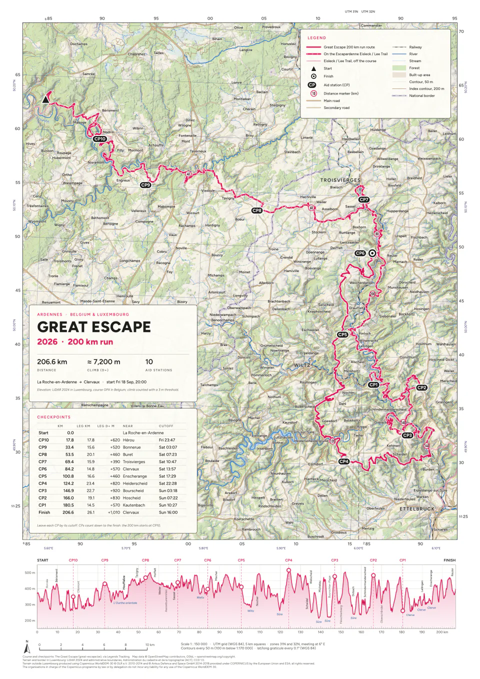 The Great Escape 2026, 200 km run, A3 sheet at 1:150 000