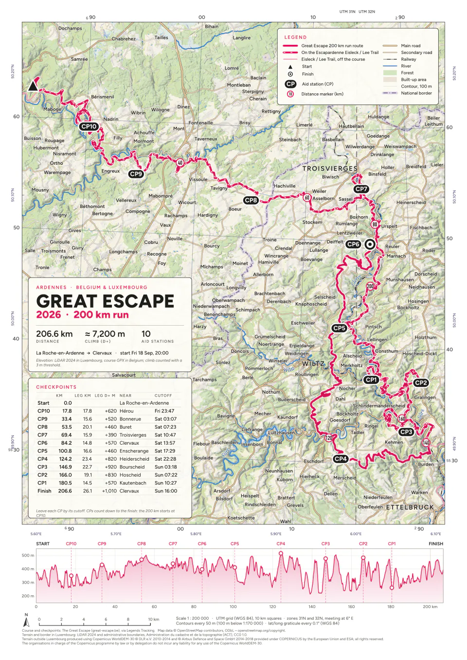 The Great Escape 2026, 200 km run, A4 sheet at 1:200 000