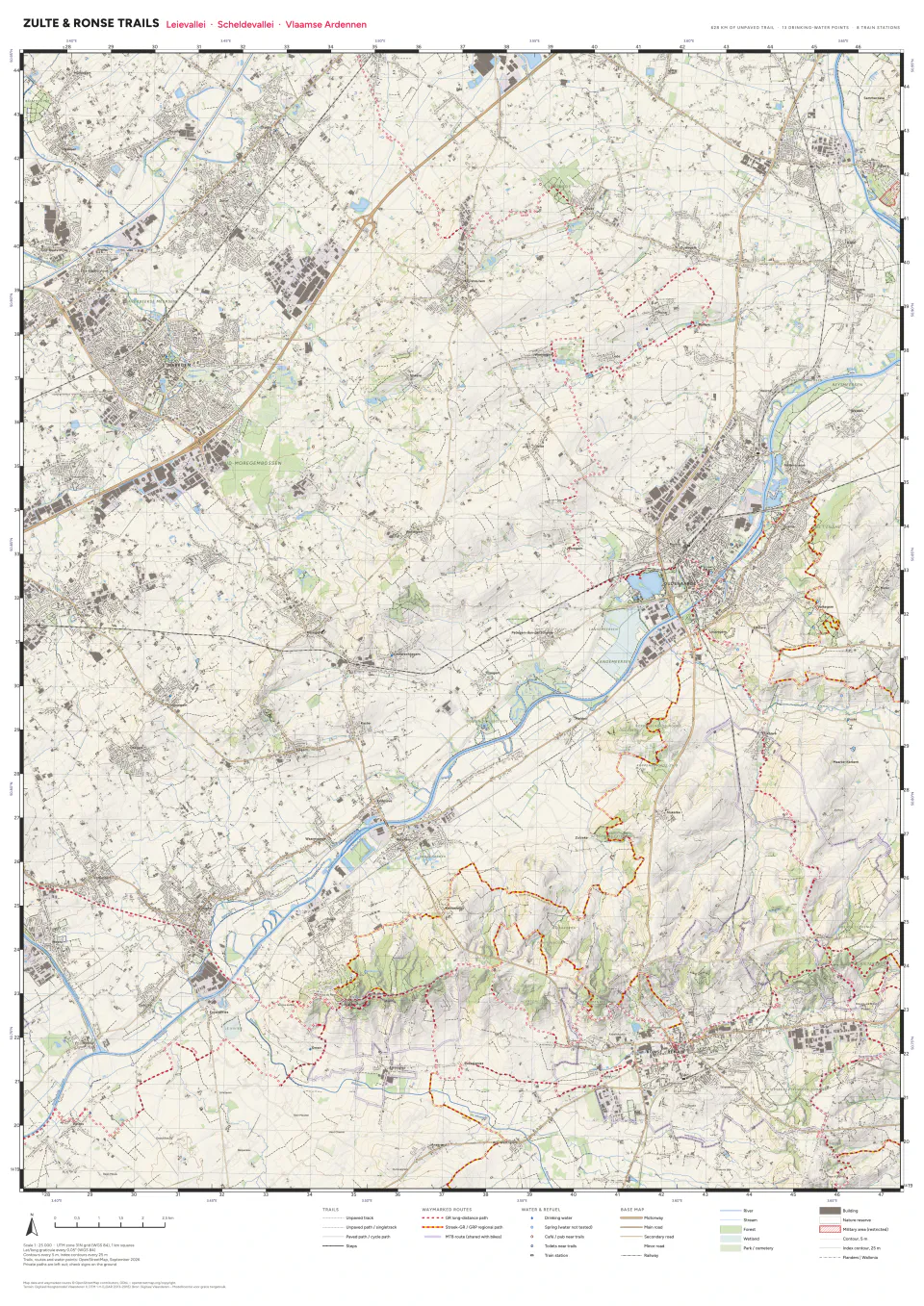 Trail maps, Zulte & Ronse, A0 sheet at 1:25 000